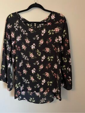 Papermoon Black Floral Blouse with Pink & Green Accents
